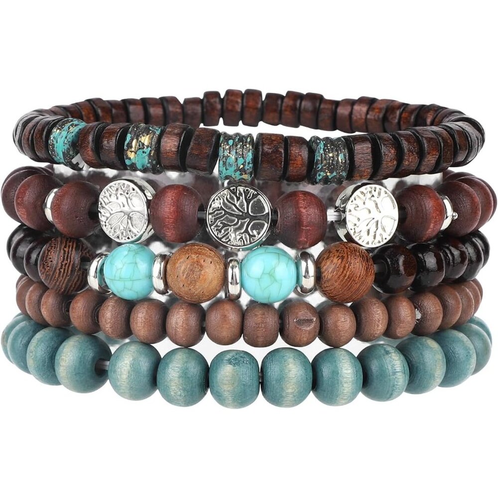 5pcs Life Tree Beaded Bracelets for Women, Multilayer Boho Bracelets Stackable H
